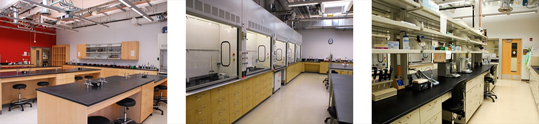 A collage of different chemistry laboratories and equipment